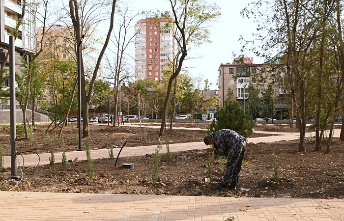 Благоустройство сквера Строителей находится на завершающем этапе